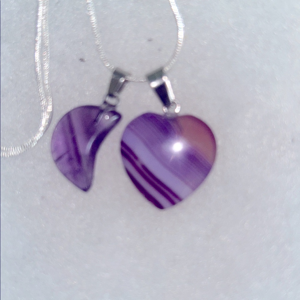 Boho hippie Amethyst Moon and Purple Agate Crystal heart Sterling Sil…